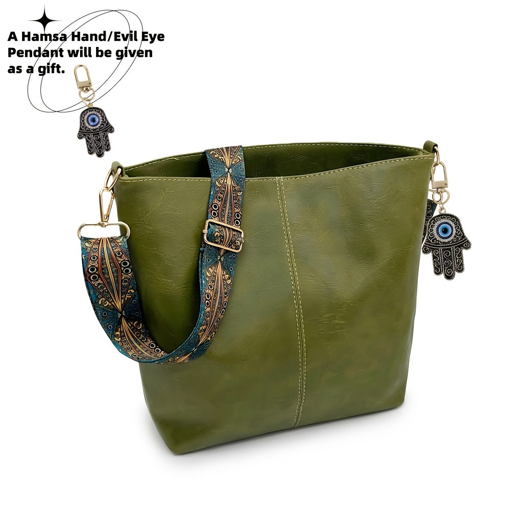 1pc Bohemian Geometric Strap Hobo Bag, Large Capacity Ethnic Crossbody Bag, Hamsa Hand/ Evil Eye Pendant, Women'S Retro Style Shoulder Bag For Best Birthday Gifts, Christmas And Valentine'S Day Gifts