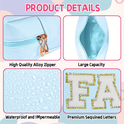 3pcs 3pcs Preppy High Quality Synthetic Leather Makeup Bag Suitable for Women - Chenille Cosmetic Organizer with Cute Zipper, Soft Toiletry Pouch for Travel,, Daily Use