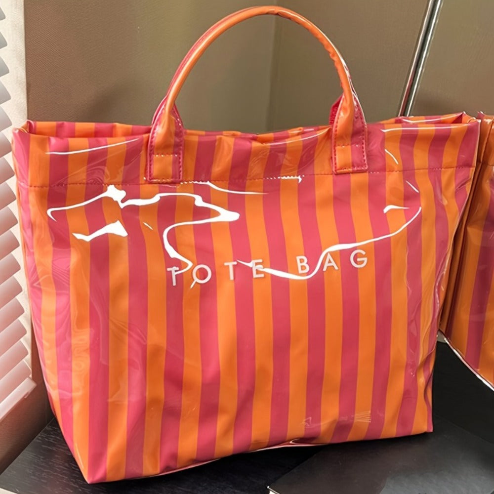 New Large Capacity Women'S Handbag, Striped Pattern Easy Style Tote Bag, Lightweight Daily Commute Handbag Work Bag, Shopping Outing Phone Bag Wallet, Item Storage Bag, Fashionable And Grand Handheld Bag