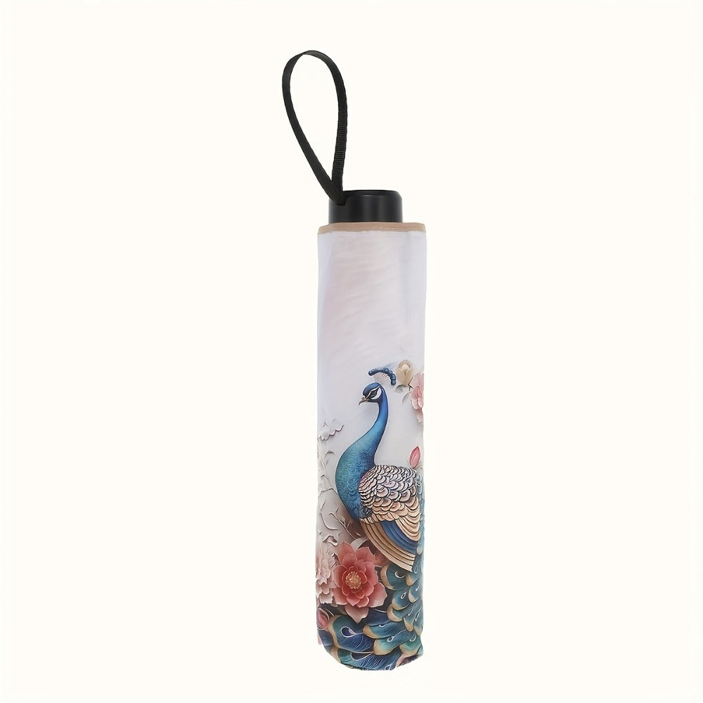 & High Quality Compact Umbrella with Peacock/rooster pattern - Reinforced Steel Frame, 8-Rib Manual Open/Close, 190T Vinyl Canopy & Ergonomic Handle - Portable Rain Umbrella for /, Travel, Commuting ( Shield)