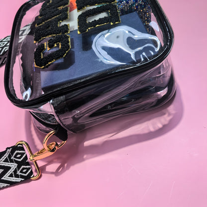 Stadium Approved Black Red Green Blue Purple Gray Game Day Clear Crossbody Bag Premium PVC Transparent Purse For Concerts, Sports Events And Tailgating.
