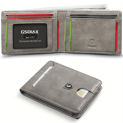 Mens Slim Wallet RFID Blocking Bifold Wallets for Men Minimalist Genuine Faux Leather Carbon Fiber Card Holder Money Clip Thin Mens with Gift Box