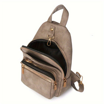 Classic Chic PU Backpack for Ladies - Adjustable Straps, Zip Fastening, Various Pockets, Trendy Shoulder & Crossbody , Chest , Casual Daily Use | Sturdy Zip Closure for Travel And Shopping (Available in Black/Brown/Khaki)