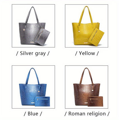 Stylish Two-Part Tote Bag Featuring a Crocodile Design And Elegant Metal Details, Offering Ample Storage for Versatile Carrying Options, Ideal for Various Occasions