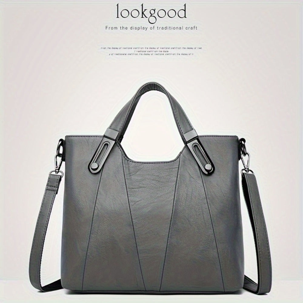 Exquisite Ladies' Genuine Leather Tote Bag - Spacious And Stylish Shoulder Bag with Crossbody Strap, Ideal for Work And Daily Style, Available in Light Grey, Purple, Blue, Burgundy And Black
