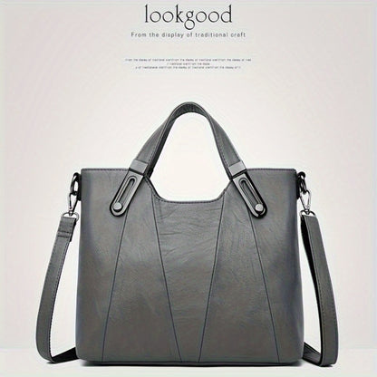 Exquisite Ladies' Genuine Leather Tote Bag - Spacious And Stylish Shoulder Bag with Crossbody Strap, Ideal for Work And Daily Style, Available in Light Grey, Purple, Blue, Burgundy And Black