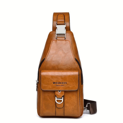 WEIXIER 1PCS Men's New Retro Sports And Leisure Simple Chest Bag, Crossbody Large Capacity Multi Layer High End Men's Multi Functional Crossbody Bag Convenient to Carry for Daily Commuting Waist Bag