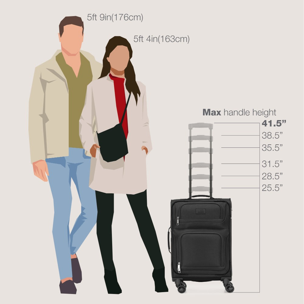 U.S. Traveler Rio II 2-Pcs Polyester Carry-on Suitcase w/ Tote | Soft Shell, Lightweight, Expandable & 360° Dual Spinner Wheels | Two-Tone, Colorblock, Matching Color, Black, Evergreen & Teal - Travel Luggage Set for Travel, Business Trips, and Weekend Ge