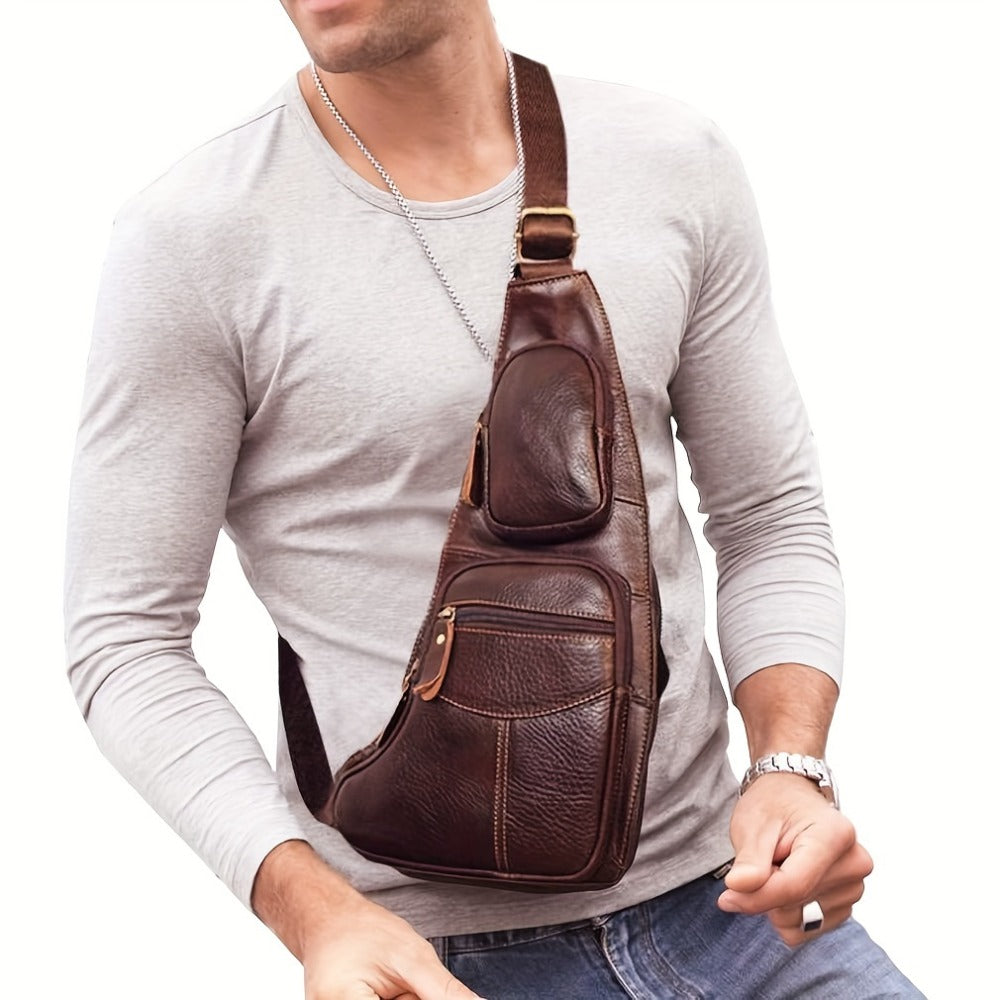 Vintage Genuine Leather Sling Bag Bags for Men Women Backpack Shoulder Messenger Crossbody Outdoor Travel Hiking Camping Tactical Chest Pack Daypack