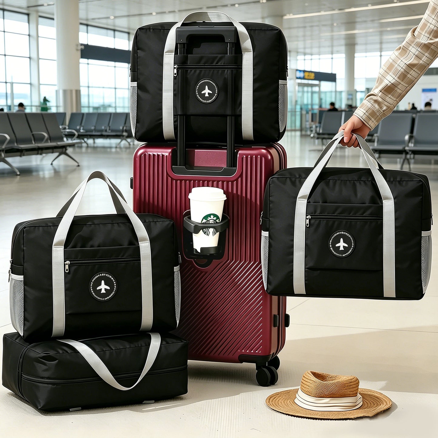 20in carry on luggage+luggage Bag Set, with cup holder and charger, with 360°Spinner Wheels TSA Lock and Adjustable Telescopic Handle Durable Travel Suitcases, Hardshell Luggage with Wheels, Vacation Packing, Travel Luggage Set, Sleek Design, Modern Lugga