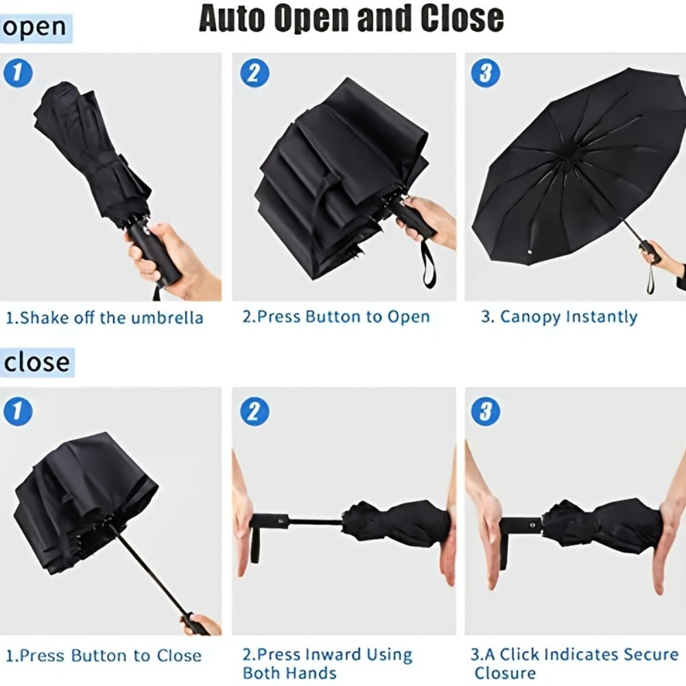 Large Folding Umbrella in a Solid Color, Featuring Outstanding, Lightweight And Waterproof Design, And Automatic Open And Close Functionality, Suitable for Both Men And Women