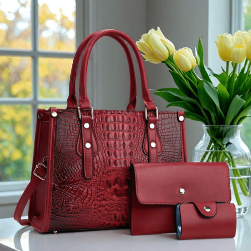 3pcs Set PU Fashion Crossbody Bag, Crocodile Pattern Embossed Shoulder Bag, Large Capacity Crossbody Bag, Handbag, High Quality, Suitable As A Gift