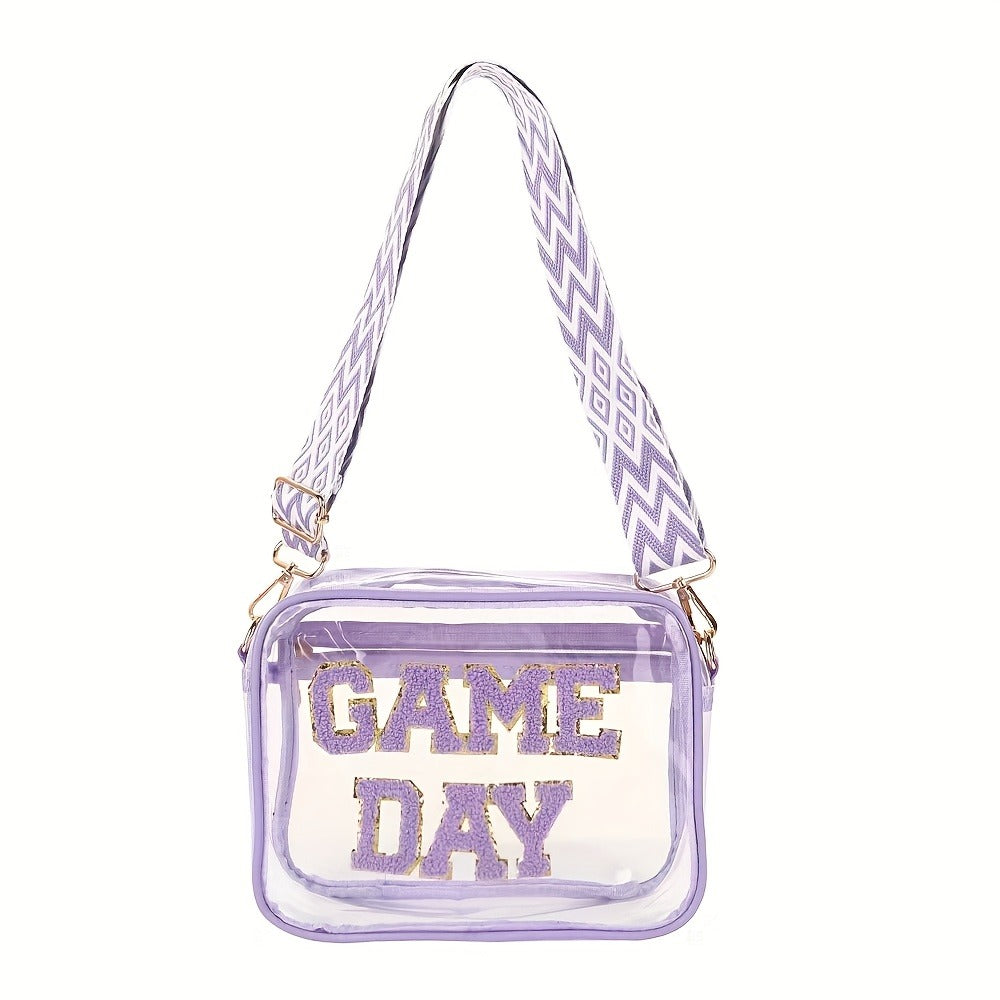 PVC Transparent Crossbody Bag with Embroidered Letter Design, Transparent Square Shoulder Bag with Zipper Closure And Painted Edges, Portable Travel Toiletry Organizer, Suitable for Sports, Travel, Beach, And Events