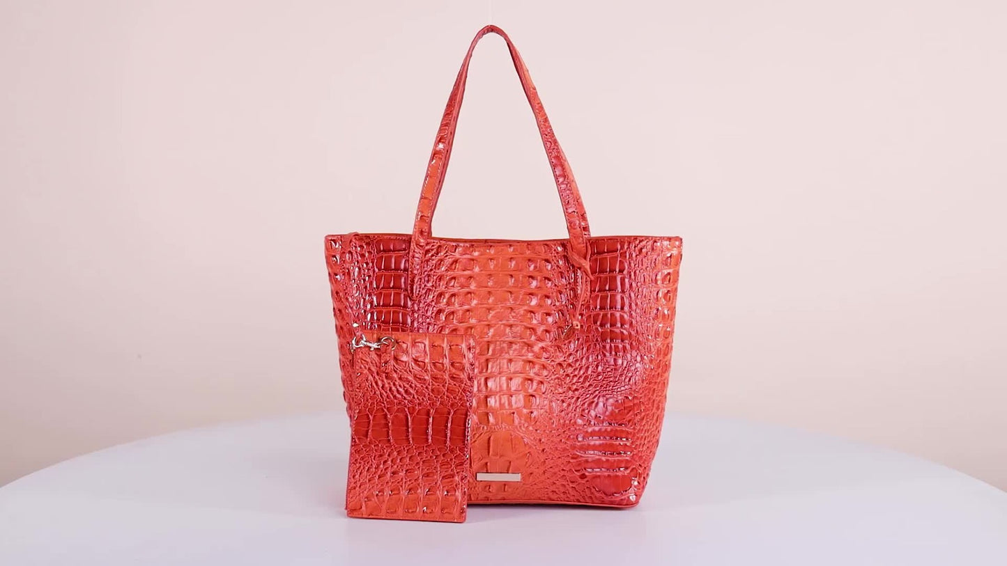 Stylish Two-Part Tote Bag Featuring a Crocodile Design And Elegant Metal Details, Offering Ample Storage for Versatile Carrying Options, Ideal for Various Occasions
