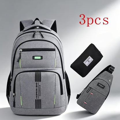 3pcs Men'S Backpacks With Multiple Compartments, Large Capacity, Fashionable Travel Backpacks, Laptop Bags, And Commuting And School Backpacks