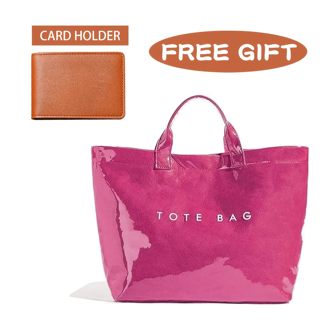 PVC Tote Bag for Women Large Plastic Tote Bag for Work Letter Print Hobo Bag Kraft Paper Work Handbags Purses Beach Vacation Tote Bag