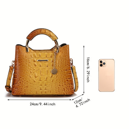Elegant Luxury Crocodile Print Tote Bag - Women's Fashion Handbag, Shoulder Bag, Crossbody Bag & Purse