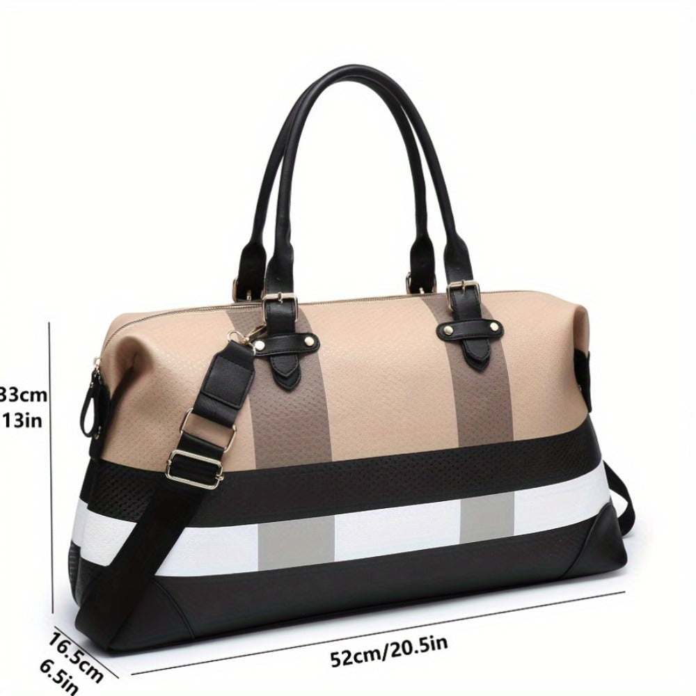 RAGSTO Large Overnight Travel Bag Striped Pattern Handbag Carry-On Luggage Bag Suitable for Vacation, Overnight, Camping, Hiking, Sports And Fitness