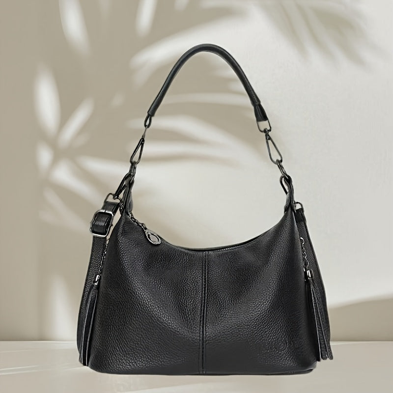Bolsos Para Mujer Tassel Textured Genuine Genuine Leather Crossbody Bag Shoulder Bag with Adjustable Strap Daily Commuter Versatile Handbag Tote Bag for Women Large Capacity Travel Bags for Women