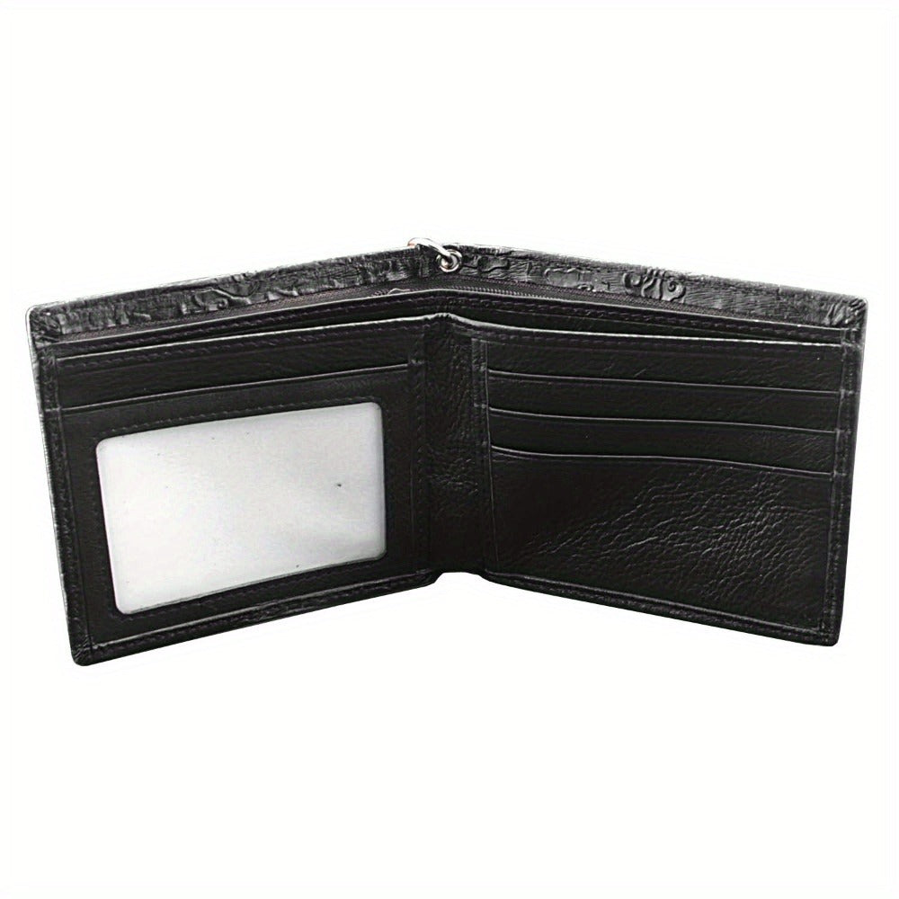 Men's Dragon Vintage Silvery Gray Faux Leather Wallet Card Holder Purse with Chain