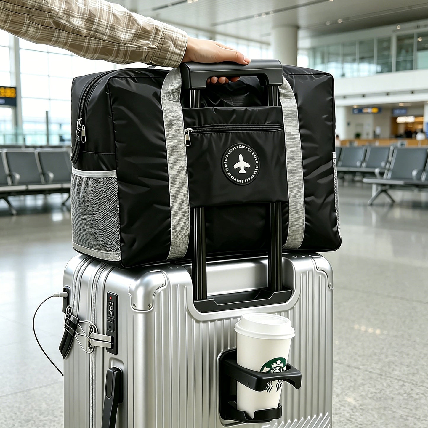 20in carry on luggage+luggage Bag Set, with cup holder and charger, with 360°Spinner Wheels TSA Lock and Adjustable Telescopic Handle Durable Travel Suitcases, Hardshell Luggage with Wheels, Vacation Packing, Travel Luggage Set, Sleek Design, Modern Lugga