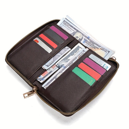 Women's Compact Crossbody Phone Wallet - Adjustable Strap, Outdoor Leisure Multi-Purpose Bag with Multiple Credit Card Slots & Zipper Closure, Blue & Brown Geometric Pattern, Durable Mini Shoulder Bag for Everyday Essentials, Perfect Valentine's Day Gift,