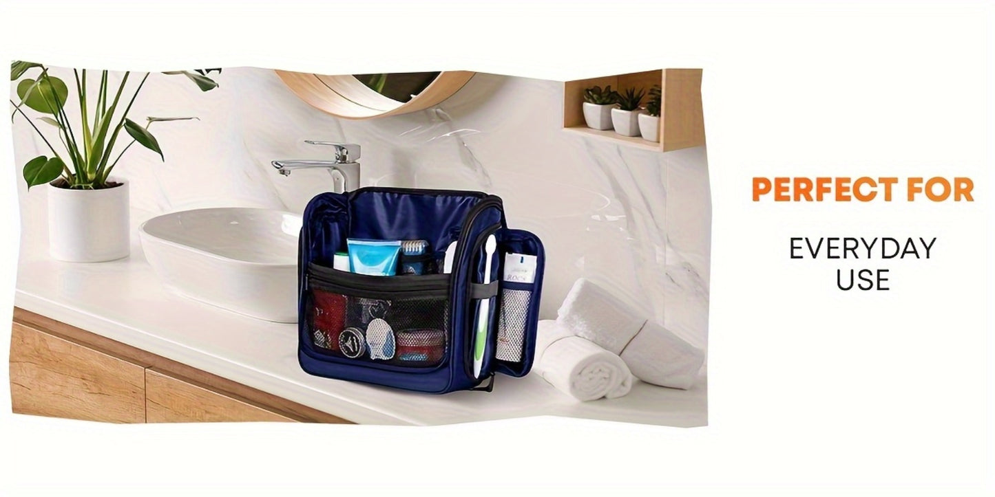 Large Toiletry Bag for Men and Women - Black with Metal Rotating Hook, 19 Compartments for Hygiene Products, Cosmetics, Makeup, Travel Organizer | Durable Zipper