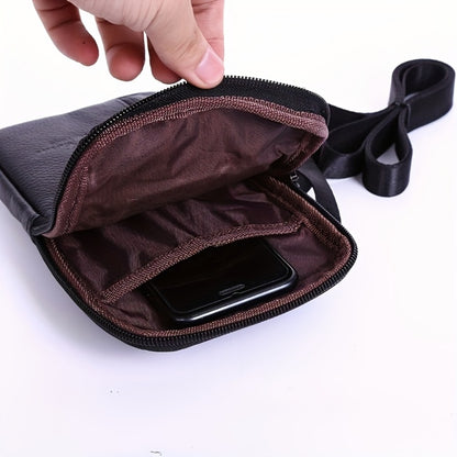 Men's Genuine Leather Sling Bag Belt Pack with Multi-Layer Crossbody Waist Pack Suitable for Daily Use, Outdoor Travel & Business - Adjustable Strap, Secure Zipper Closure, Hands-Free Carry - Top Layer Cowhide ()