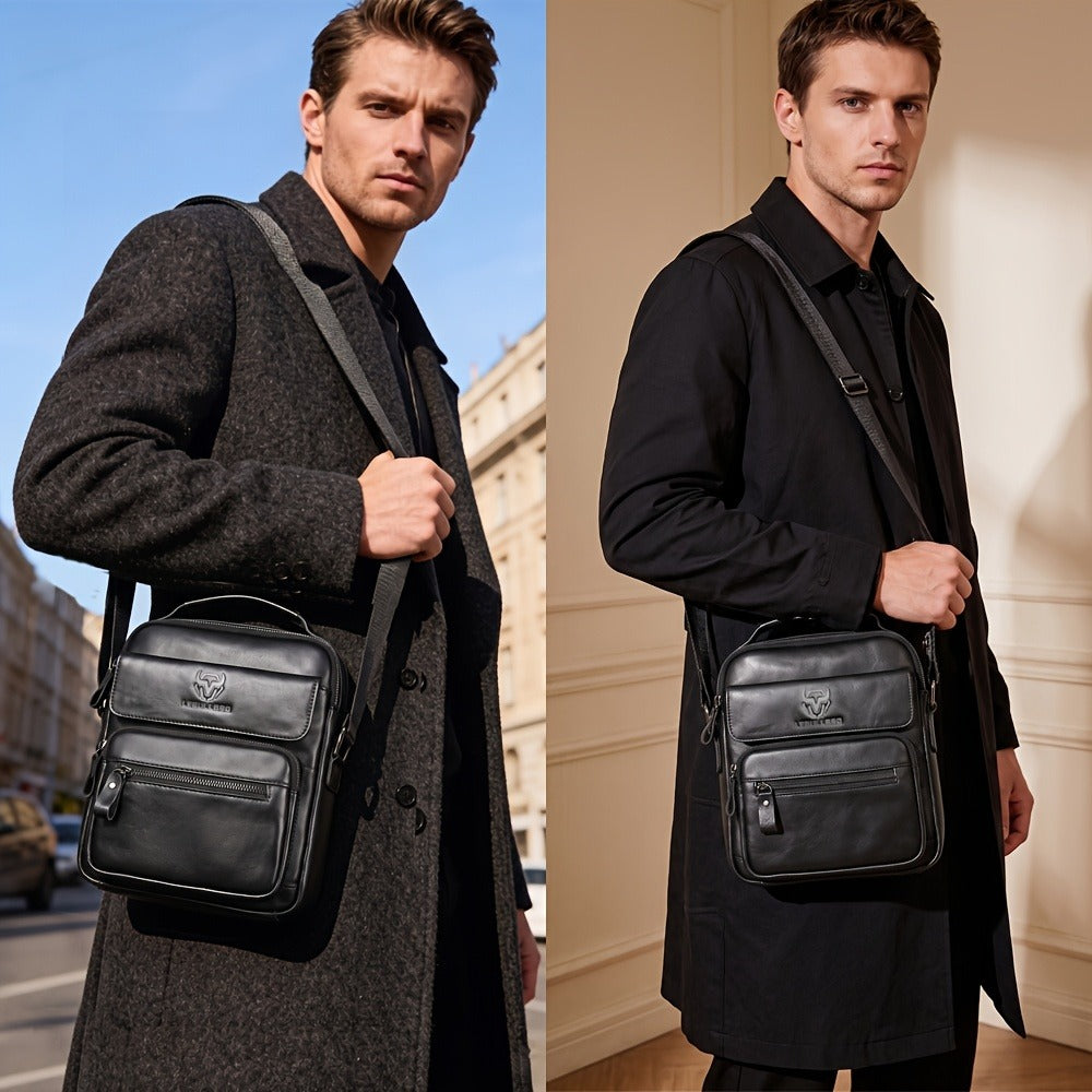LEBULLBRO 100% Genuine Leather Men's Top Layer Cowhide Small Sling Bags, Shoulder Bags Crossbody Pouch Handbag
