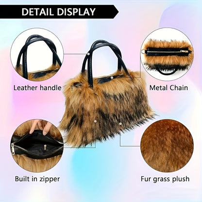 [Ideal Gift] Women's Shoulder Bags, Plush Bags, Faux Mink Fur Bags, Handbags, Tote Bags, Plush Handbags, Available in Five Colors. Ideal Gifts for Girlfriends And Mothers. High-End And Fashionable Tote Bags, Crossbody Bags. Free Pendant Or Headband Gift