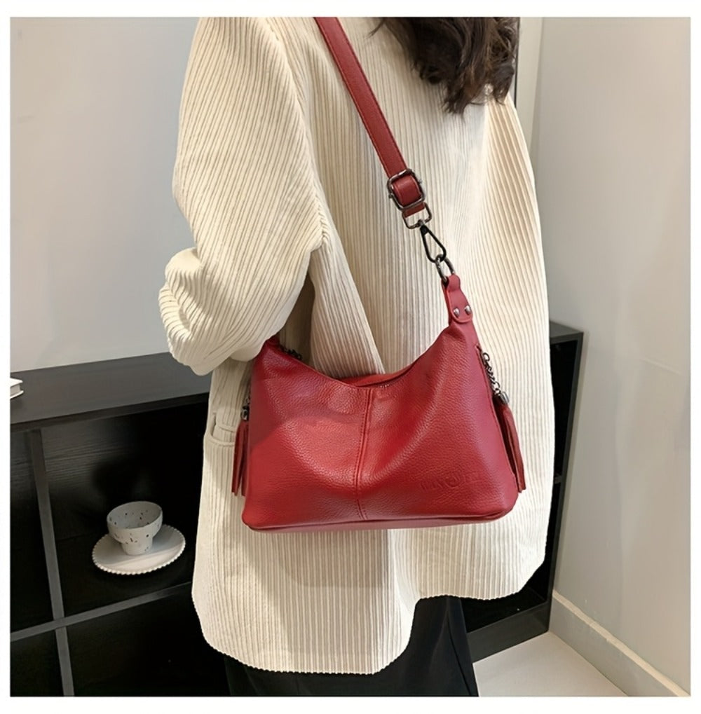 Bolsos Para Mujer Tassel Textured Genuine Genuine Leather Crossbody Bag Shoulder Bag with Adjustable Strap Daily Commuter Versatile Handbag Tote Bag for Women Large Capacity Travel Bags for Women