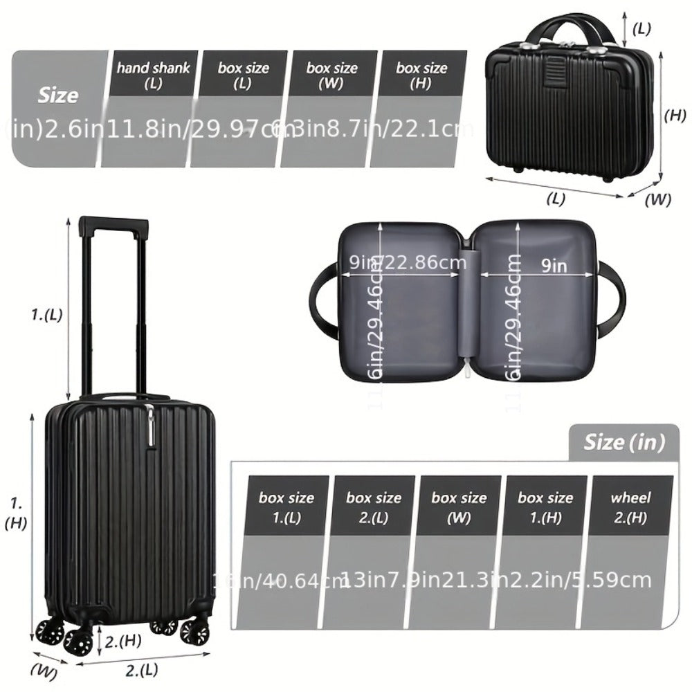 Two-Piece Luggage Set (20" And 14" Backpack) for Travel, Featuring Checked Suitcases That Are Lightweight And Portable, with Hard Sides And Spinner Wheels, Available in Rose Golden, Black, And Dark Blue