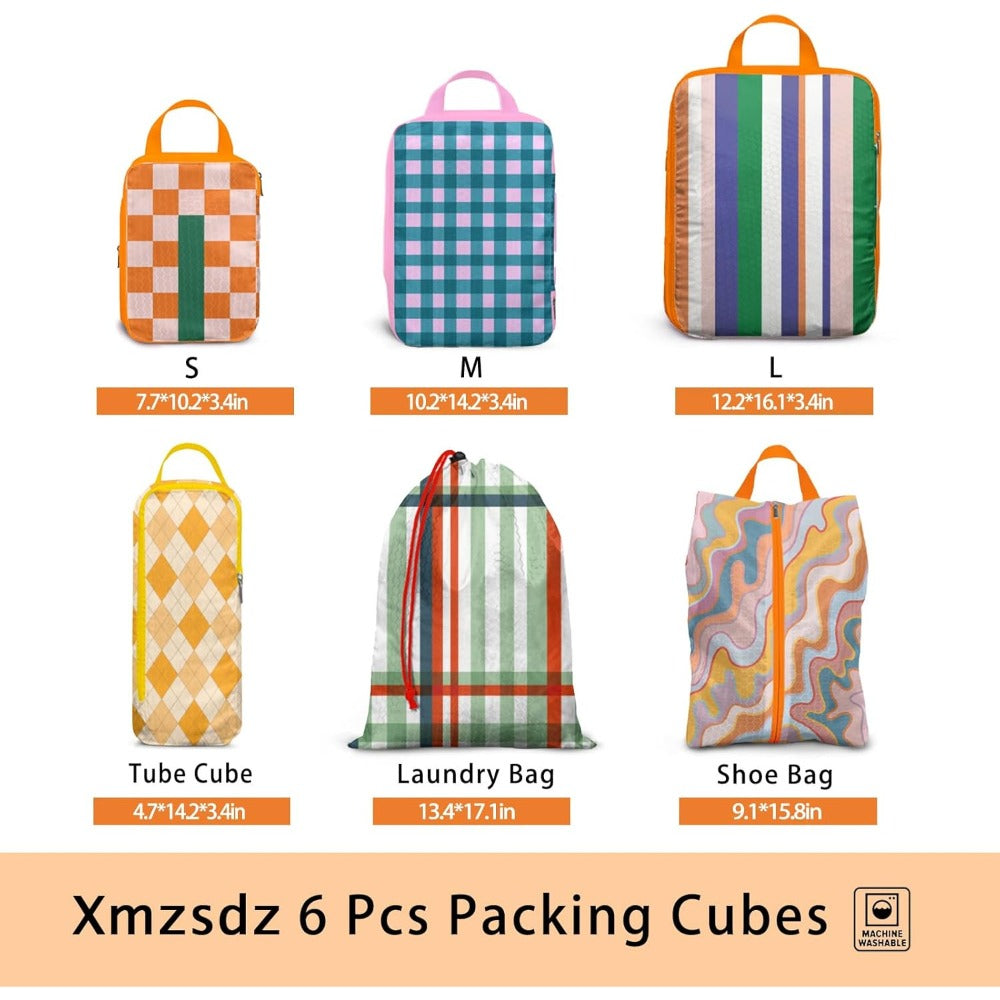 6pcs Compression Packing Cubes for Travel Suitcases, Waterproof Luggage Organizer Bags Set, Washable Packaging Cubes for Women Backpack Travel Perfect for Carry-Ons and Storage