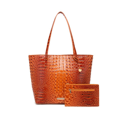 Stylish Two-Part Tote Bag Featuring a Crocodile Design And Elegant Metal Details, Offering Ample Storage for Versatile Carrying Options, Ideal for Various Occasions