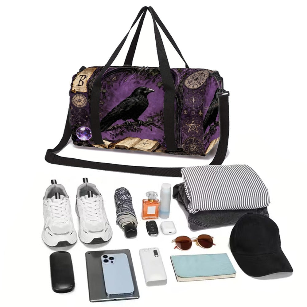 Gothic Crow Print Suitcase Duffel Bag - Large Capacity Gym Travel Yoga Bag with Adjustable Strap, Machine Washable, Zipper Closure & inner/side Pockets - Durable Polyester for Fitness, Gymnastics, or as a Stylish Carry-On