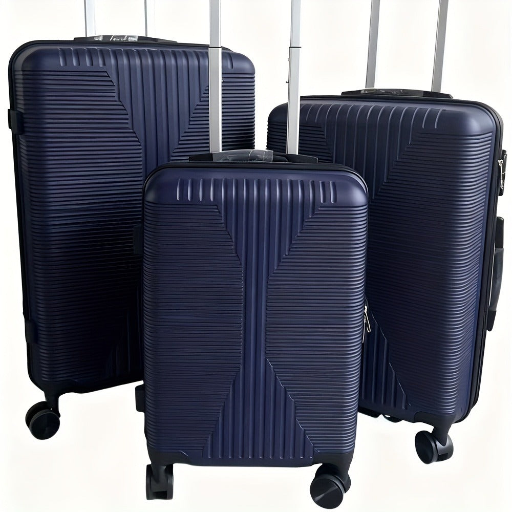 3pcs Hard Luggage Set with Combination Lock And 360° Spinner Wheels - Lightweight Carry-On Check-In Suitcases (20"/24"/28"), Durable PP And Iron-Aluminum Frame, Zipper Closure for Business Travel, Airplane, Train