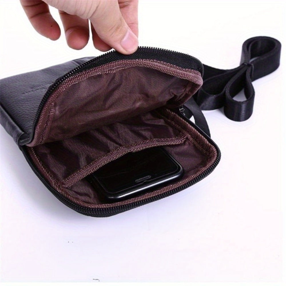 Premium Men'S Leather Crossbody Bag | Adjustable Strap, Various Zippered Compartments, Phone Holder & Wallet | Ideal for Travel, Outdoor Activities, And Everyday Use | Vintage Design | Dark Brown And Black