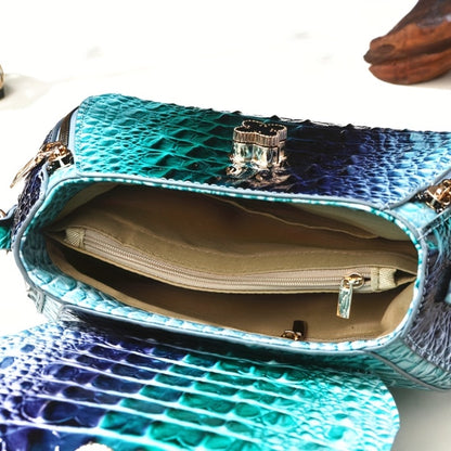 Classic Solid Color Mini Square Handbag, Crocodile Pattern Top Handle Bag for Women