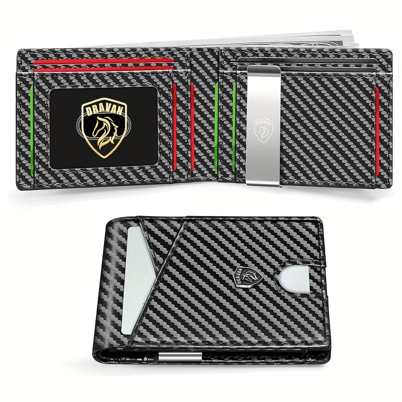 Ultra-Thin RFID Blocking Wallet for Men - 11 Card Slots Slim Front Pocket Minimalist Credit Card Holder with Carbon Fiber Money Clip & Gift Box
