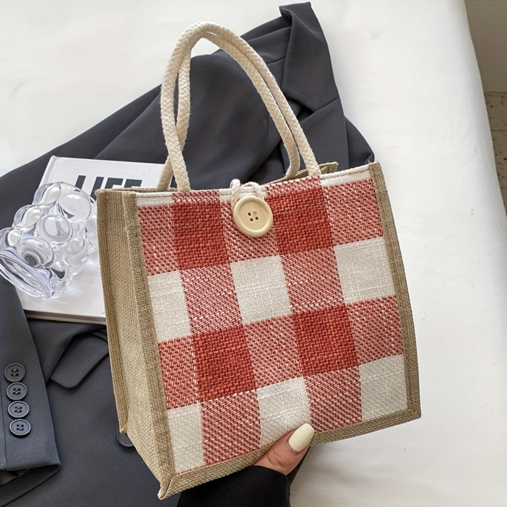 Vintage Jute Handbag for Women, Perfect for Outings, Includes a Gift Bag