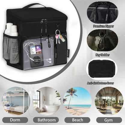 Portable Shower Organizer, Mesh Tote, Fast-Drying Hanging Toiletry Bag with Handle, Suitable for Both Men And Women, for Bathroom Gym Travel And Camping, for College Dorms, Black
