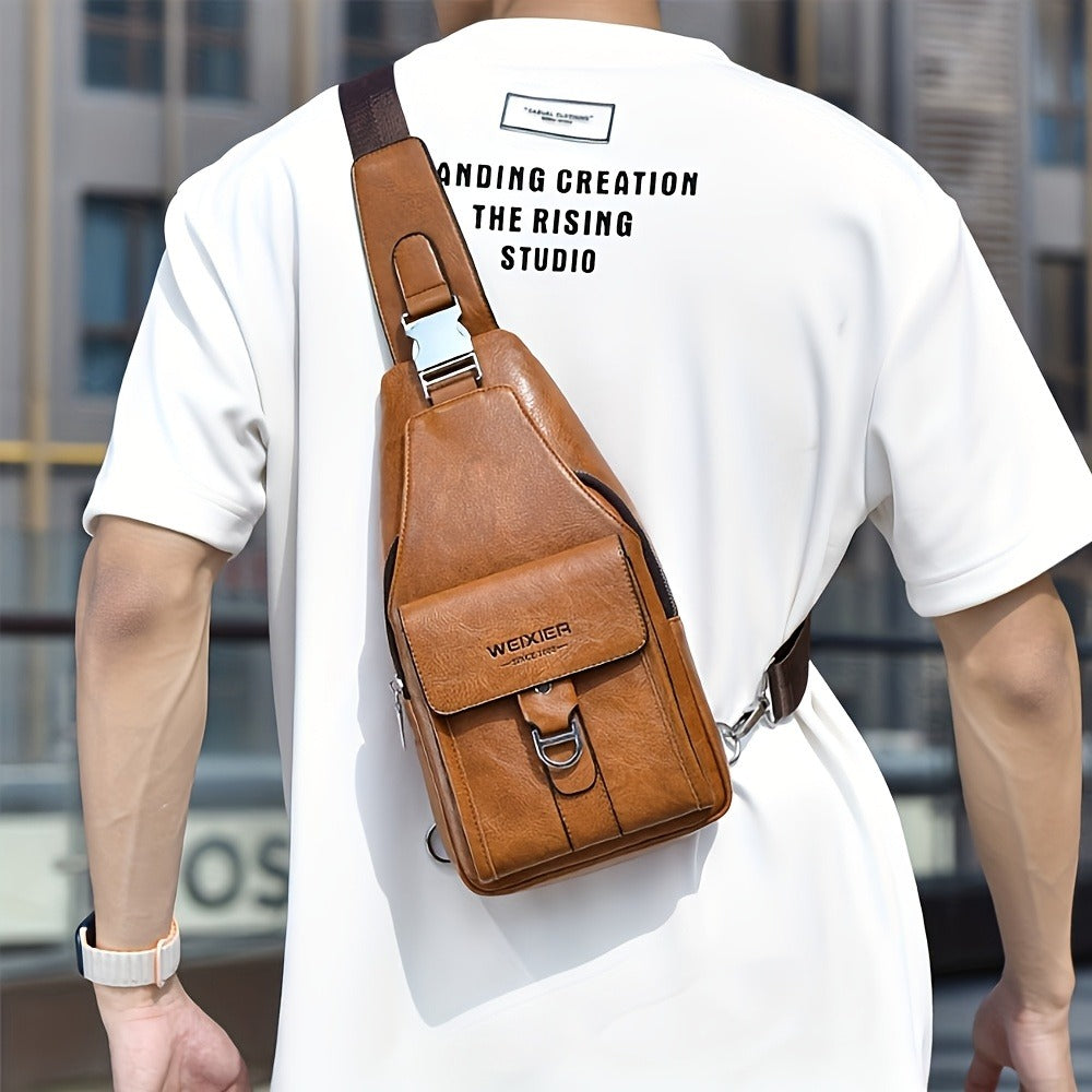 WEIXIER 1PCS Men's New Retro Sports And Leisure Simple Chest Bag, Crossbody Large Capacity Multi Layer High End Men's Multi Functional Crossbody Bag Convenient to Carry for Daily Commuting Waist Bag