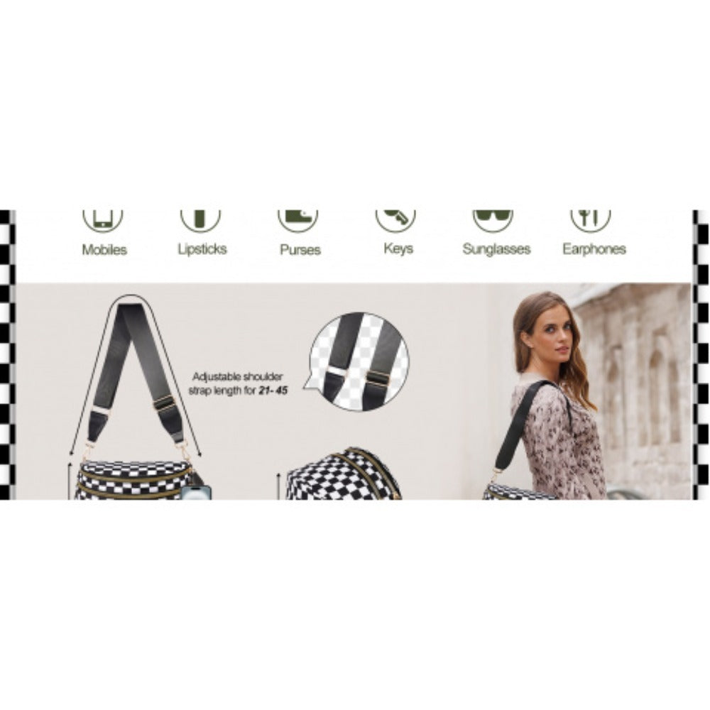 2799 Checkered Crossbody Bag, Women'S Nylon Waist Pouch, Spacious Crossbody Tote with Shoulder Strap, Available in 18 Colors