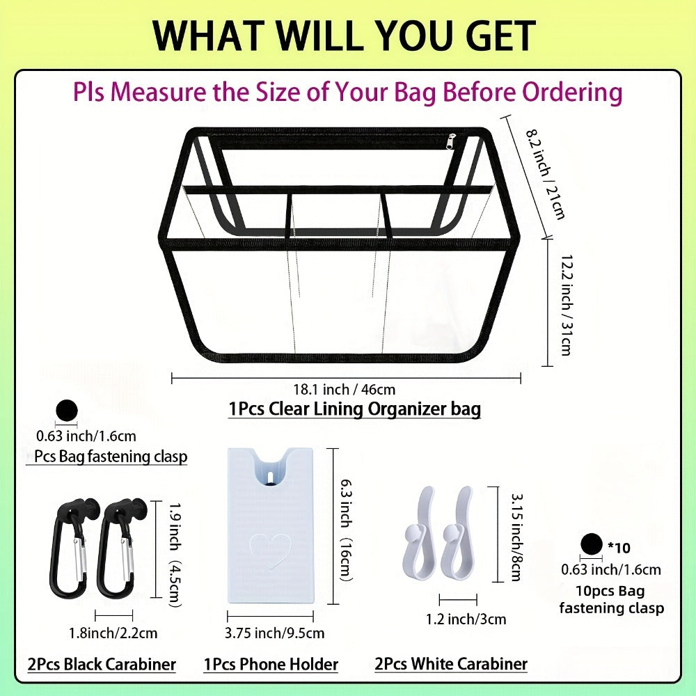 6pcs Clear Organizer Inserts For Beach Bag X - Large Original Accessories 18.1x8.2x12.2in With Phone Holder & Key Holder For Beach Bag & Other Rubber Beach Bag, Organizer & Divide Space. Beach Bag Accessories And Beach Bag Organizer Insert