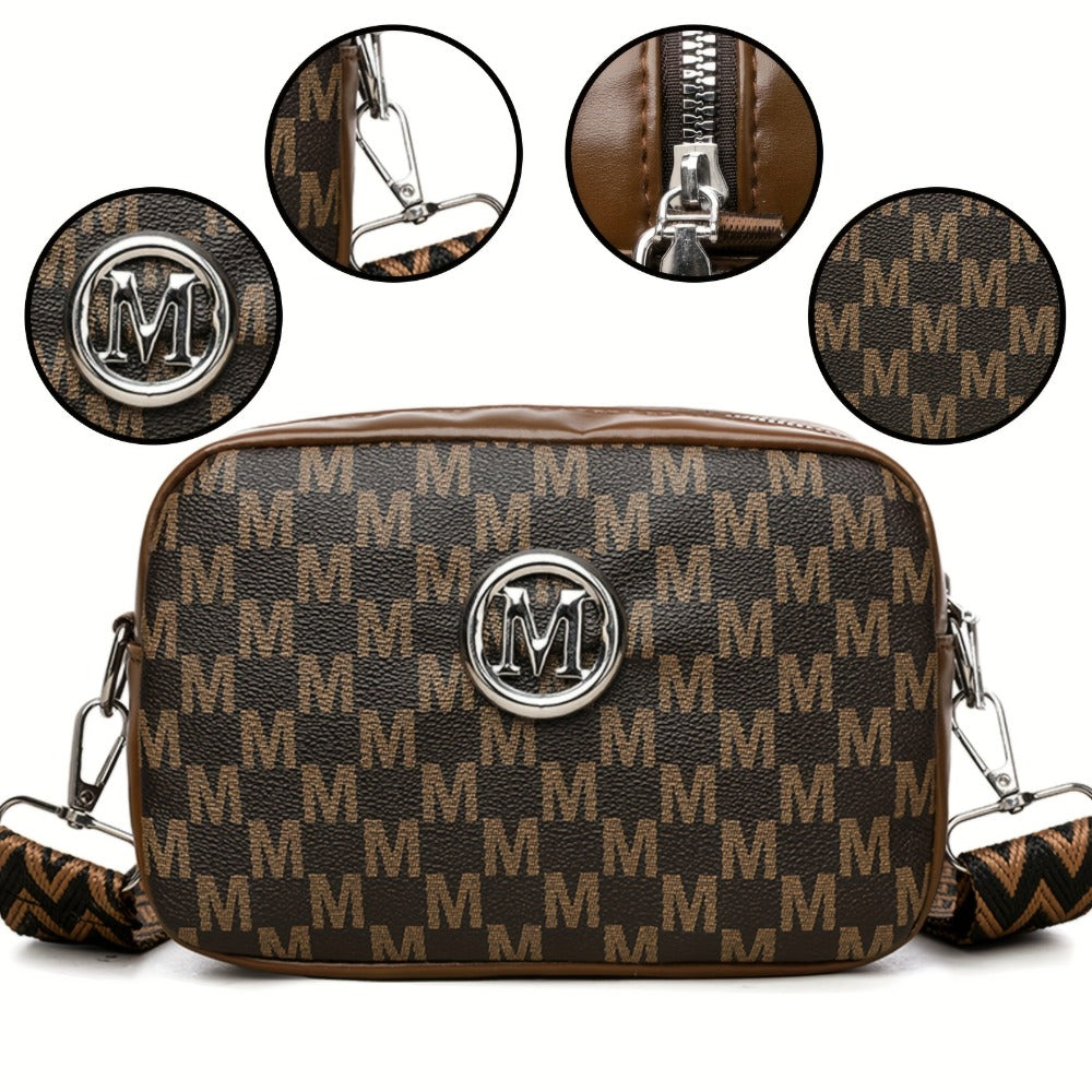 Elegant Ladies' Shoulder Bag with "M" Emblem | Adjustable Strap, Zipper Closure, Multi-Color Options, Ideal for Daily Use and Shopping