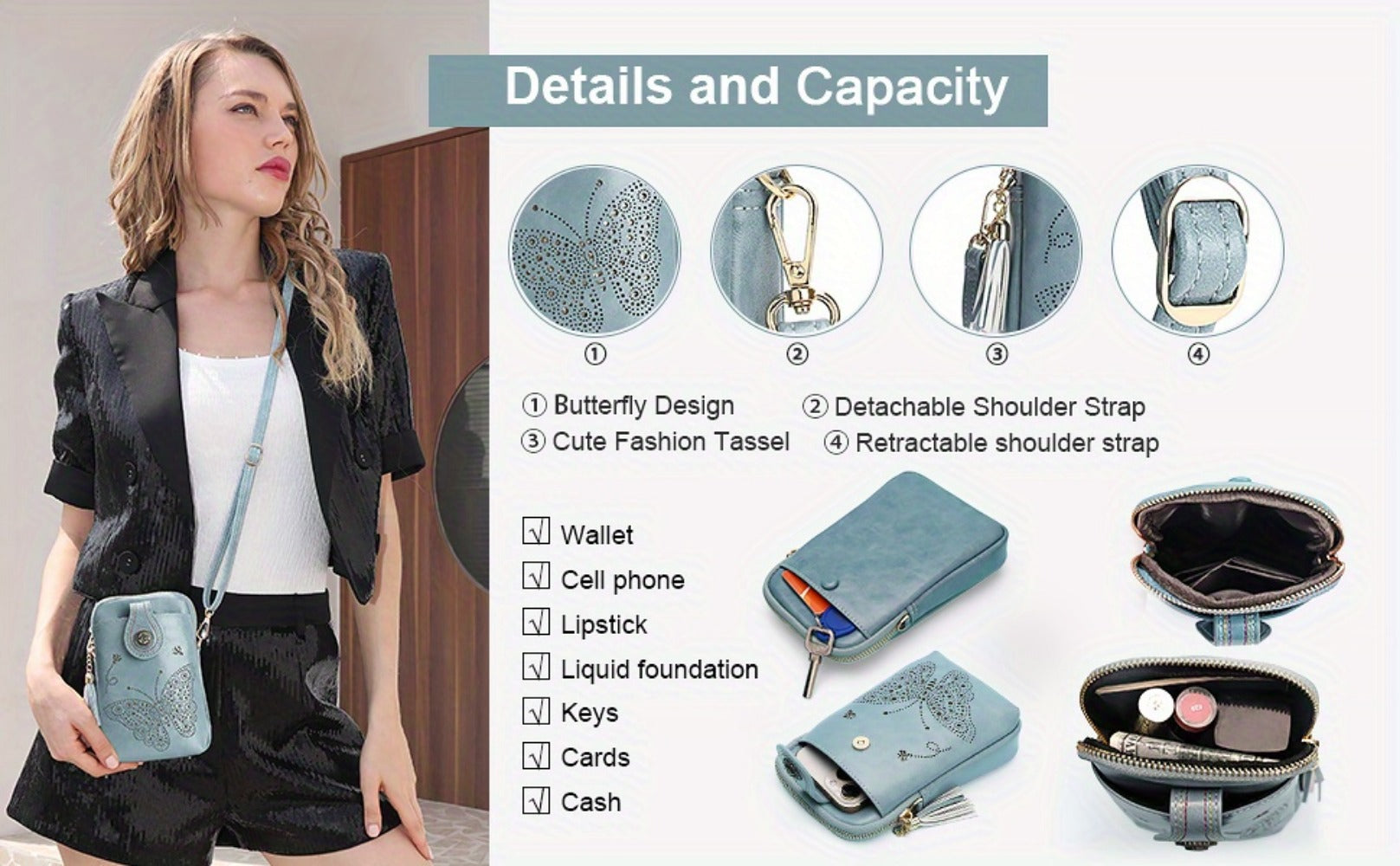 Crossbody Bag for Women – Mini, Lightweight, Adjustable Strap | Bag Vero – detail view 17