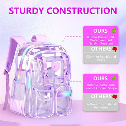 Clear Backpack For Stadium Events With Front Pocket Heavy Duty PVC Transparent For College Concert Sport Fashion Women Backpack School Beach Events Work Travel And Women/Men Gift