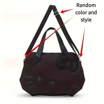 Sanrio Hello Kitty 2025 New Large Capacity Tote Bag - Detachable Shoulder Strap, Lightweight Nylon Material, Designed for Women, Black And White Color Scheme, Zipper Closure, Machine Washable, Suitable for Work, Commuting, And Travel, Playful Design