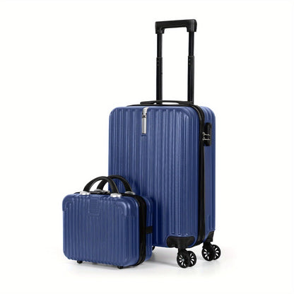 2pcs Luggage Set, 20-Inch Rolling Suitcase & 14-Inch Makeup Bag, Travel Carry-On Trolley Bag with Spinning Wheels & TSA Lock for Business & Leisure Flights. Available In Four Colors.
