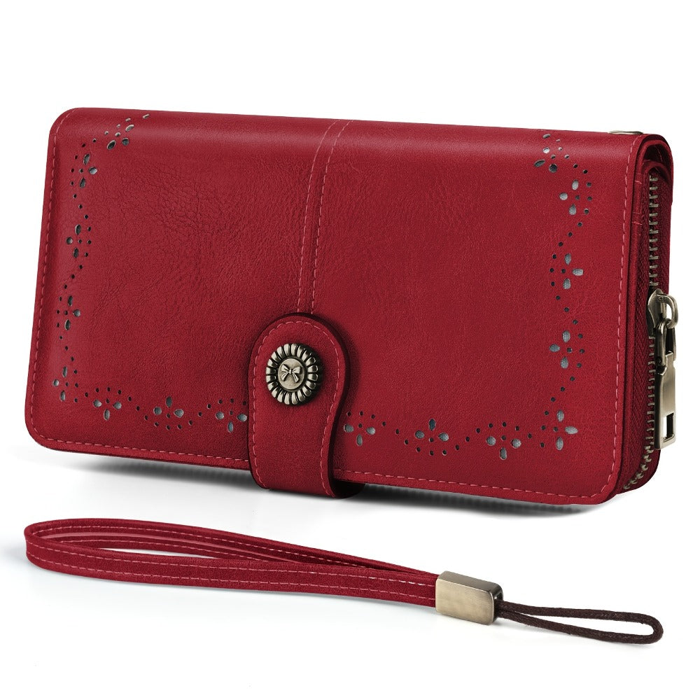 1 Pc RFID Blocking Retro Large Capacity Long Wallet PU Solid Color Women's Purse Multi-Functional Zipper Wallet with Wrist Strap Passport Ticket Credit Card Holder Can Accommodate Large Screen Phone